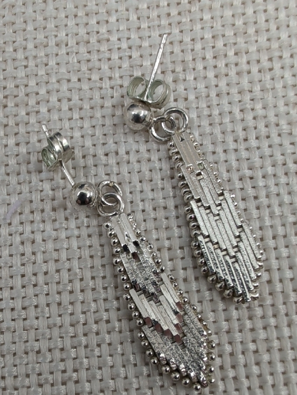 Vintage 925 Italy Sterling Silver Woven Mesh Geometric Drop Earrings Ball Stud - Picture 4 of 17